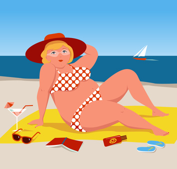 Confident full-figured woman on the beach